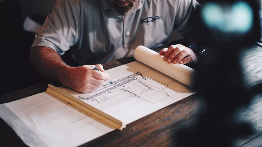 مهندسون يراجعون مخططات مشروع